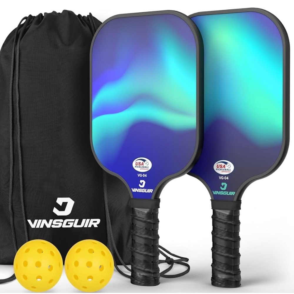 Pickleball Paddles, Fiberglass Pickleball Paddles Set of 2, Lightweight 2 Balls